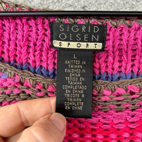 SIGRID OLSEN SPORT Sweater Womens L Large Pink Striped Pullover Casual Multi - Picture 3 of 11